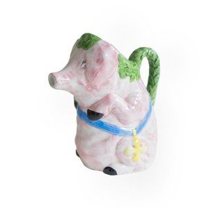 Italian Pink Piggy Hand Painted Ceramic Pitcher.
